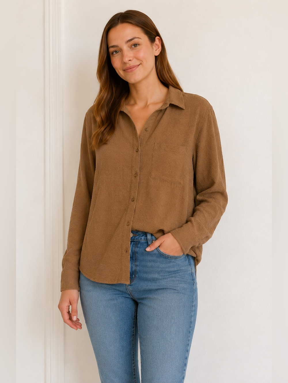 Fred David Textured Button-Up Blouse